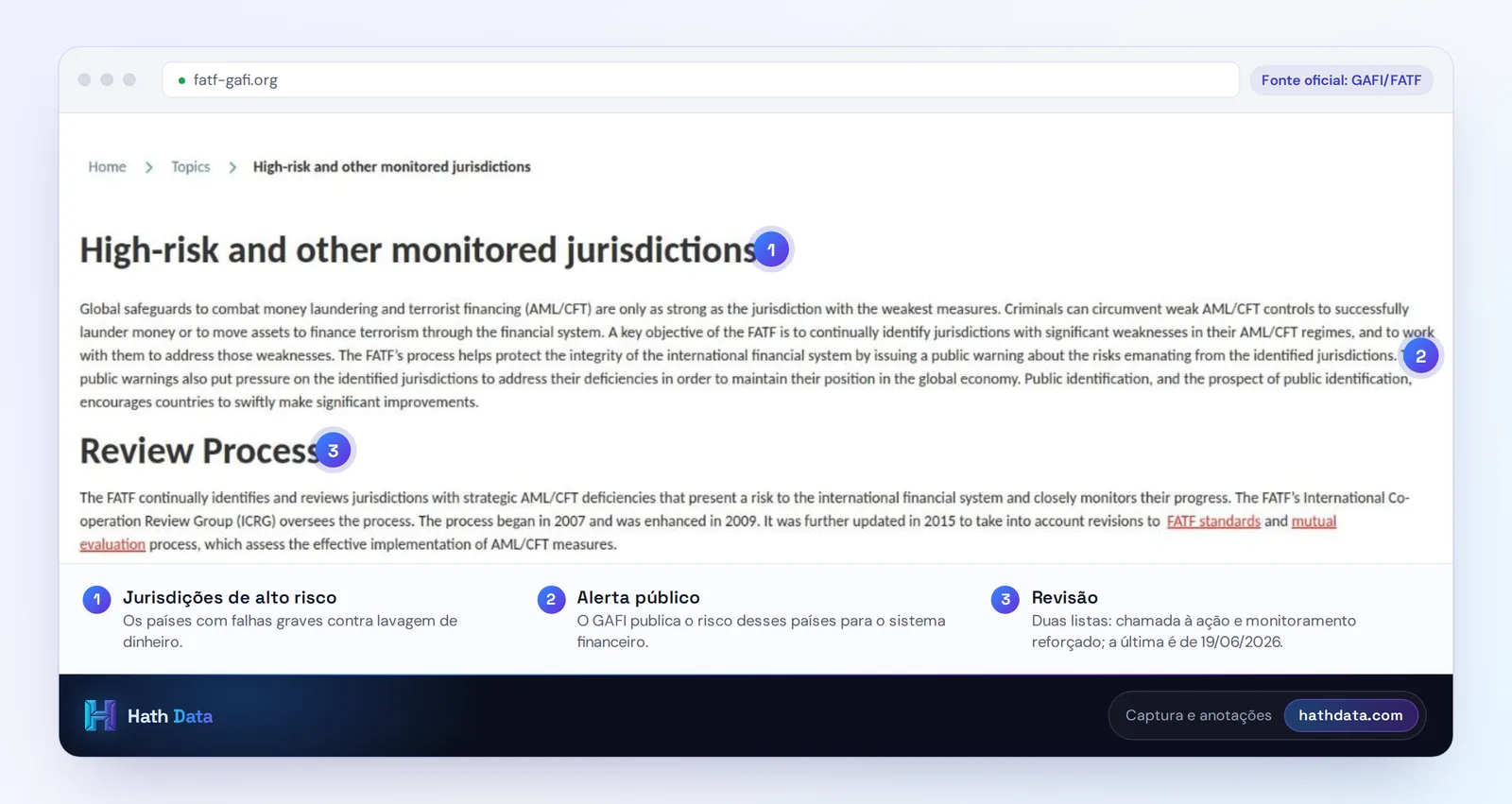 Página do GAFI/FATF sobre jurisdições de alto risco e monitoradas